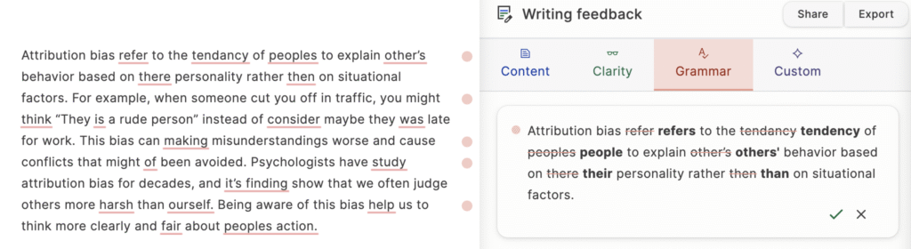 Example of GPTZero grammar checker