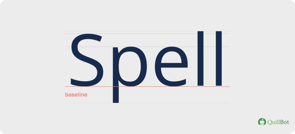 The word "Spell" with the baseline drawn in red.
