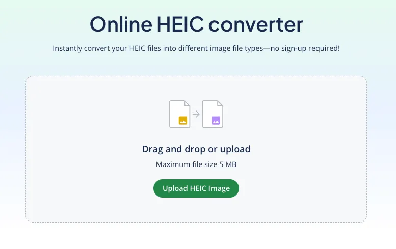 A screenshot of the landing page for QuillBot's HEIC converter