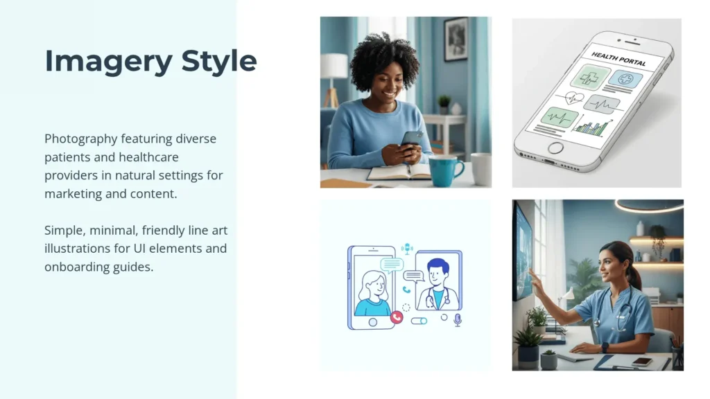 A page from a sample brand kit for a healthtech SaaS showing imagery style