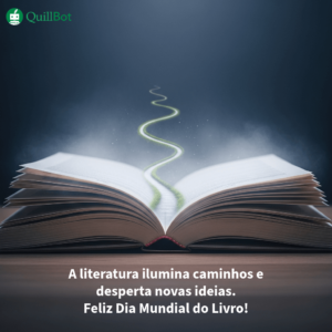 A imagem de uma coruja em cima de um livro numa biblioteca com um raio de sol caindo sobre o livro, acompanhados da frase: A leitura é uma das maiores formas de liberdade. Feliz Dia Mundial do Livro!