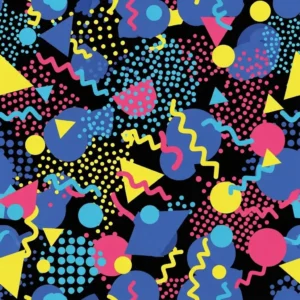 Abstract design with dots, squiggles, circles, and triangles