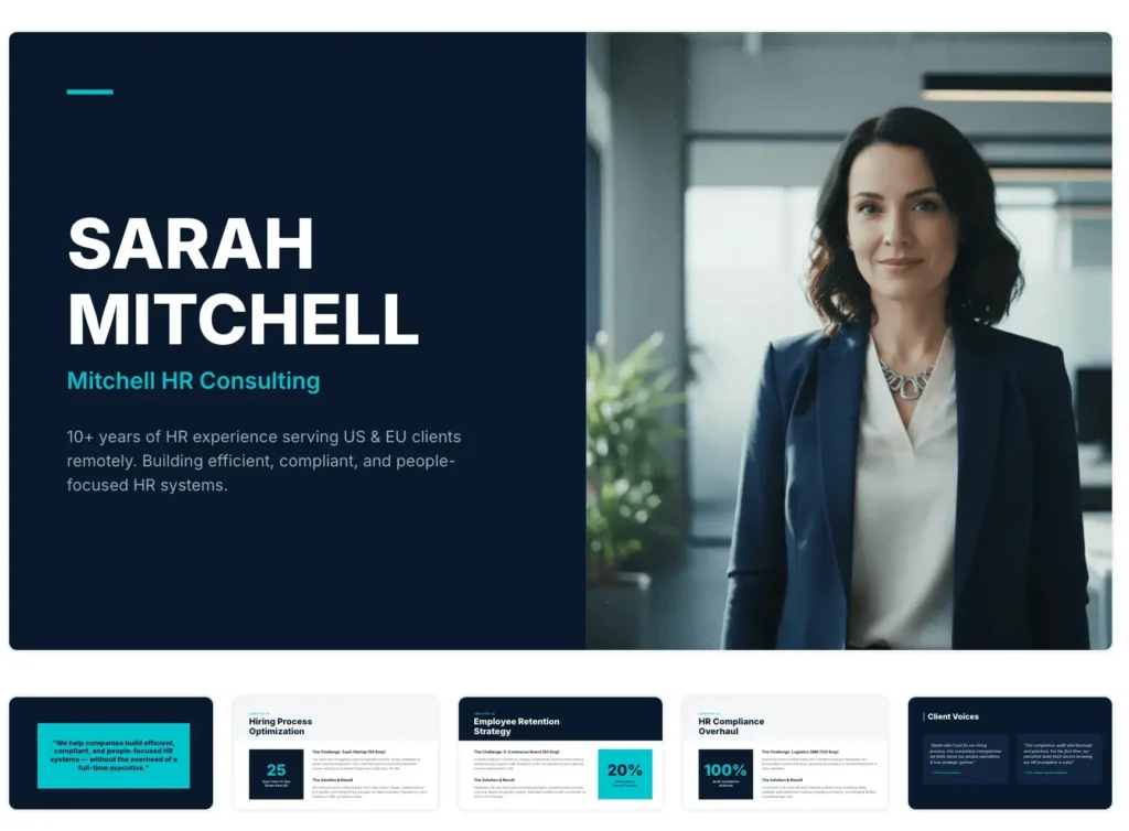 A screenshot of a draft portfolio presentation generated by QuillBot