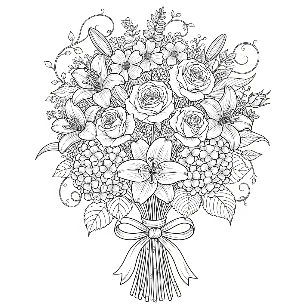 adult coloring page - flower bouquet