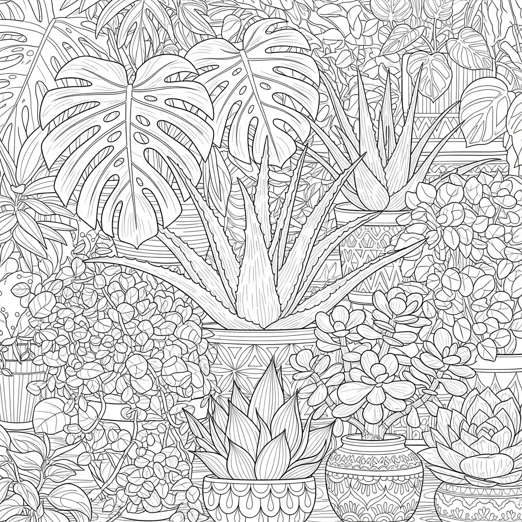 adult coloring page - flowers and houseplants