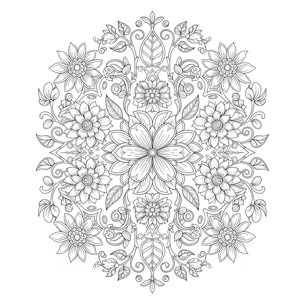 adult coloring page - flower kaleidescope