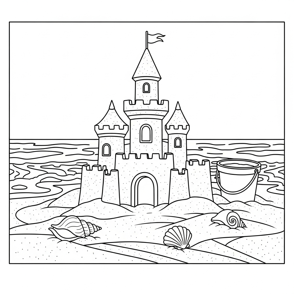 coloriage été chateau de sable