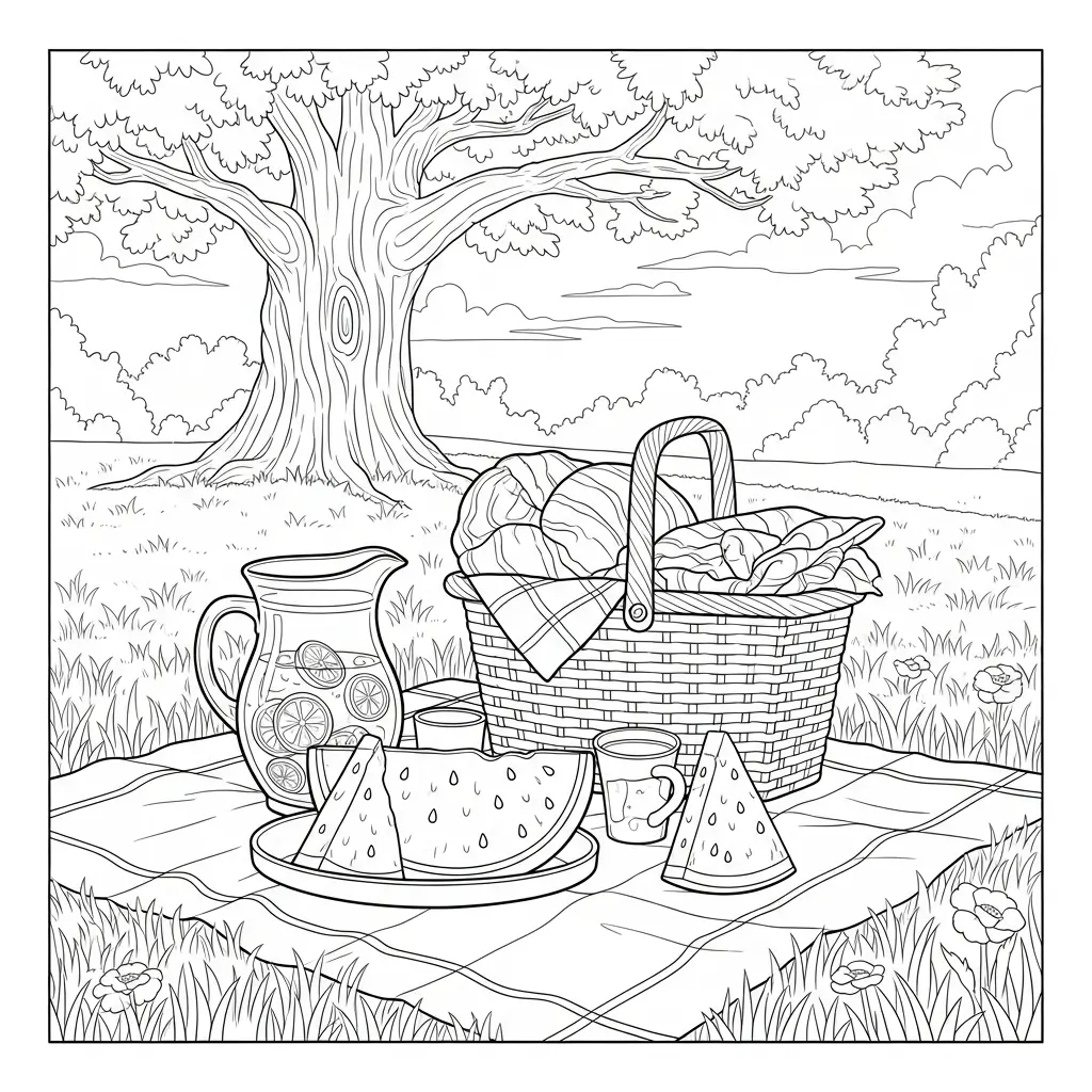coloriage été pique nique