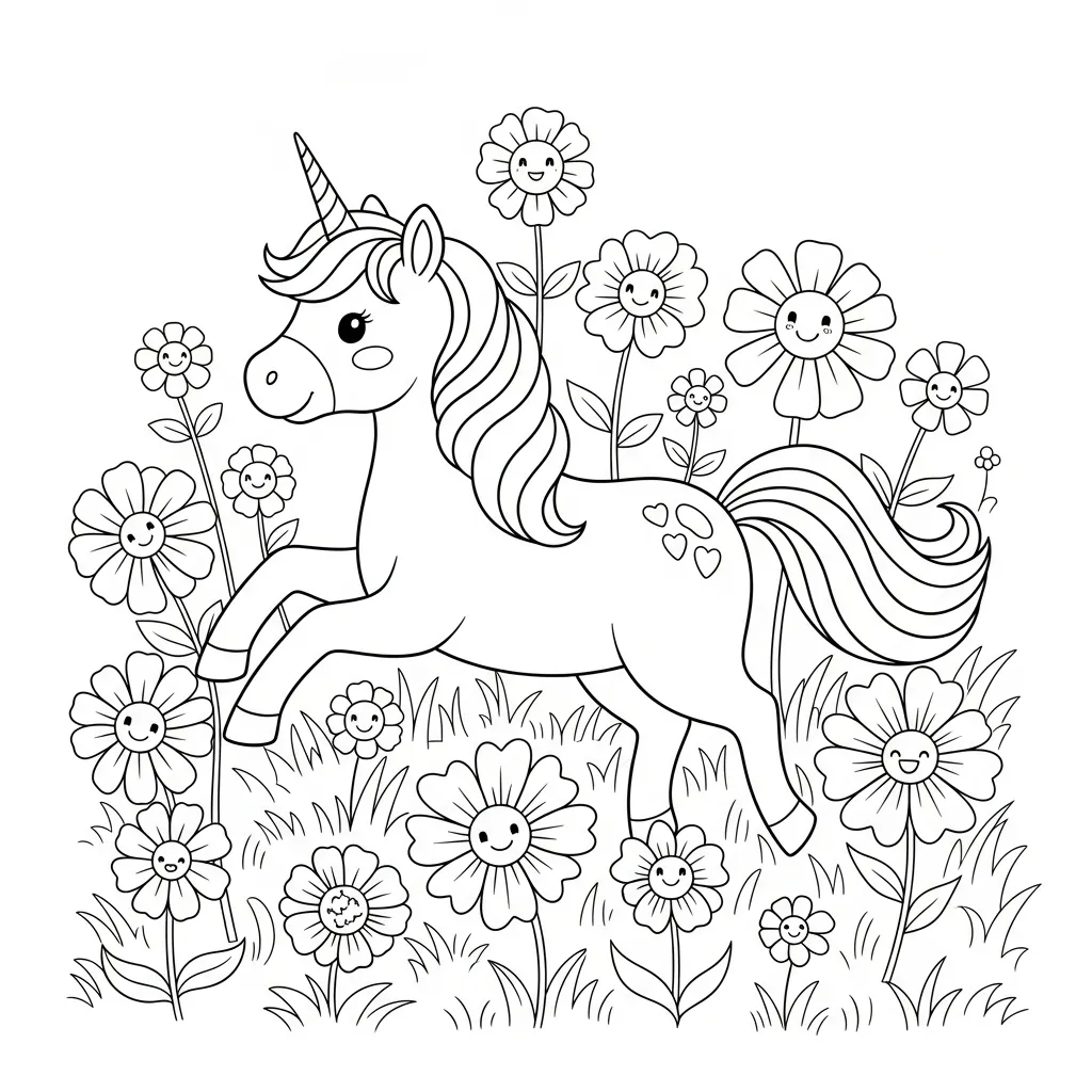 cute flower coloring page of a uncorn