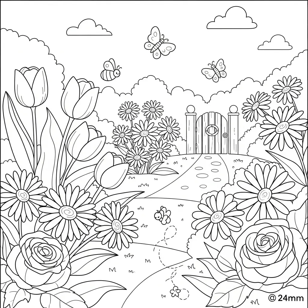 easy flower coloring page - home garden