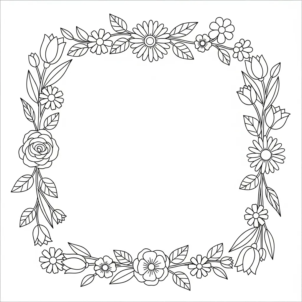 easy flower coloring page - floral border