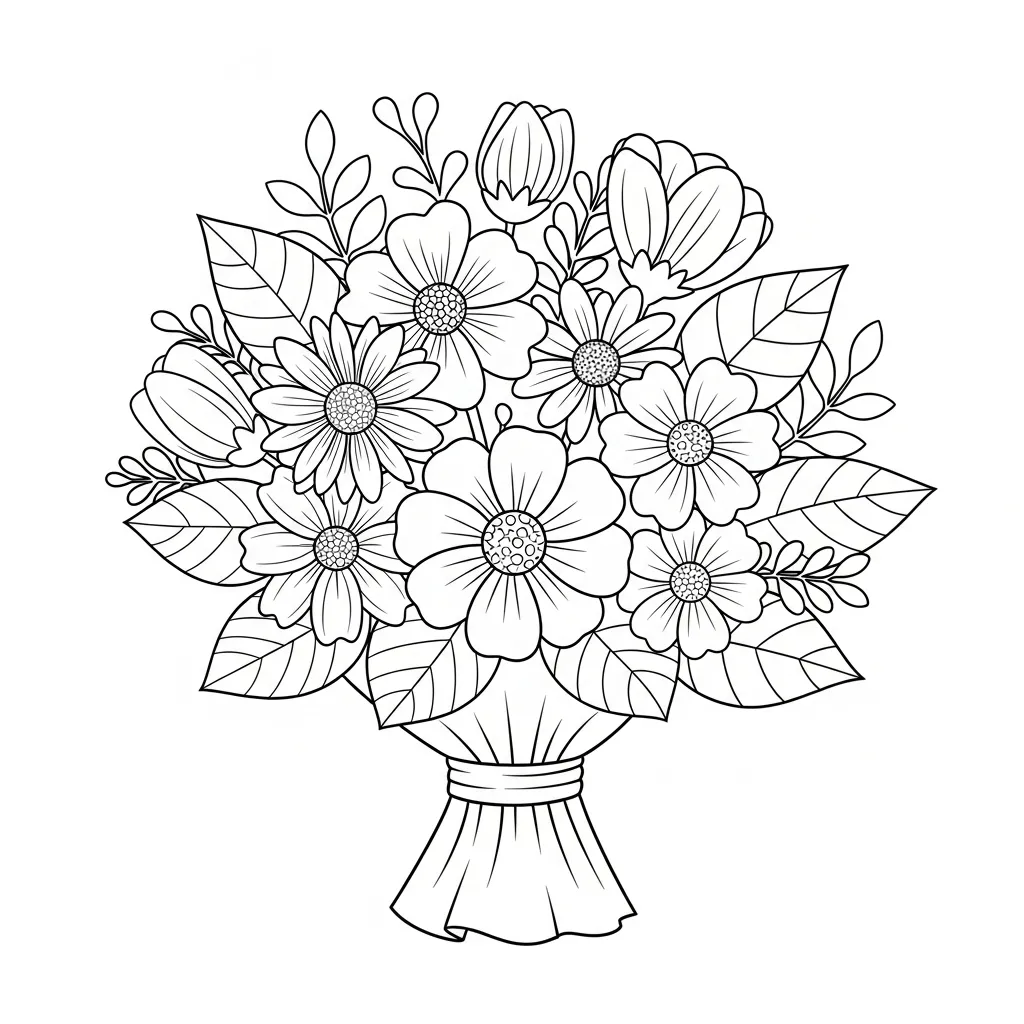 easy flower coloring page - bouquet