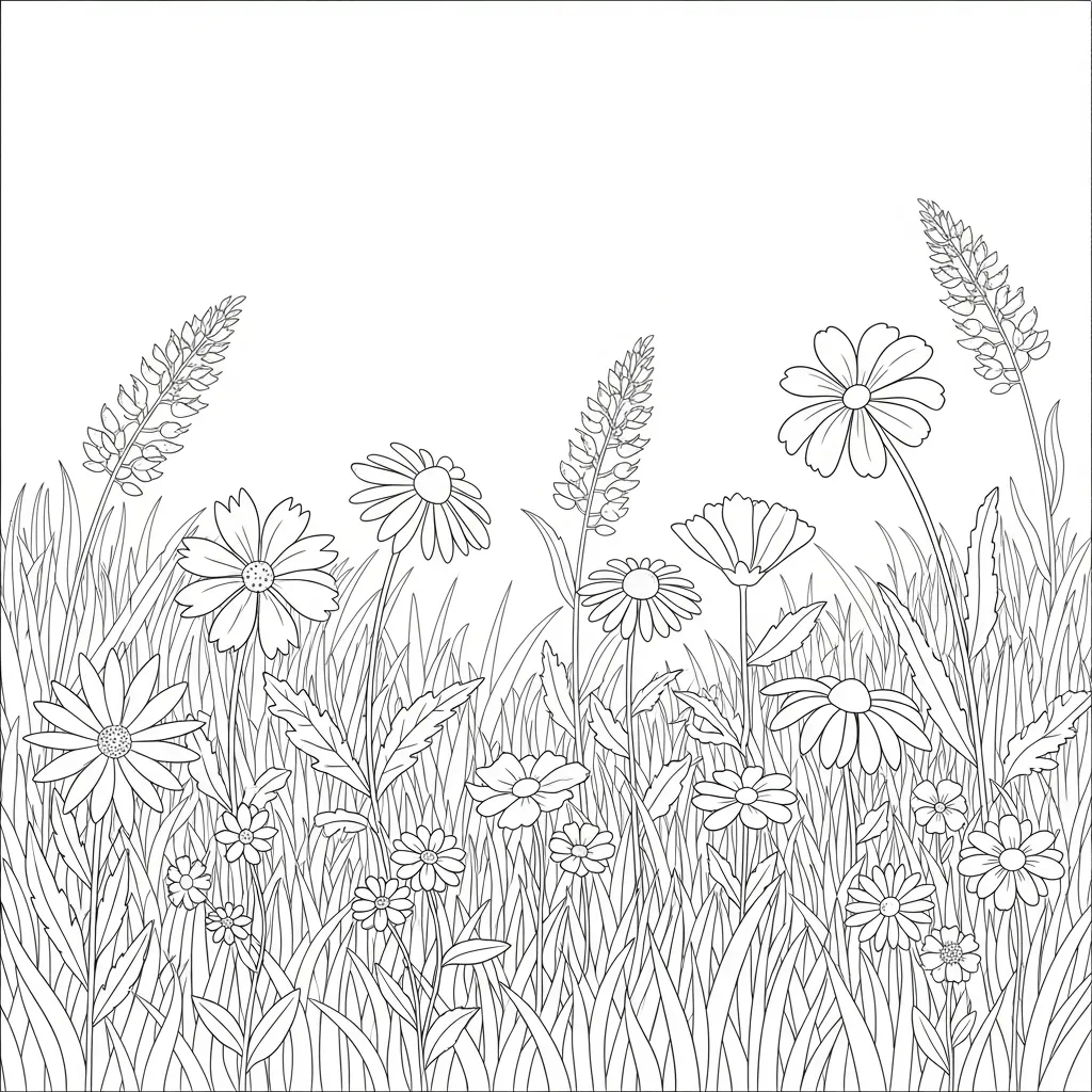 easy flower coloring page - wildflowers
