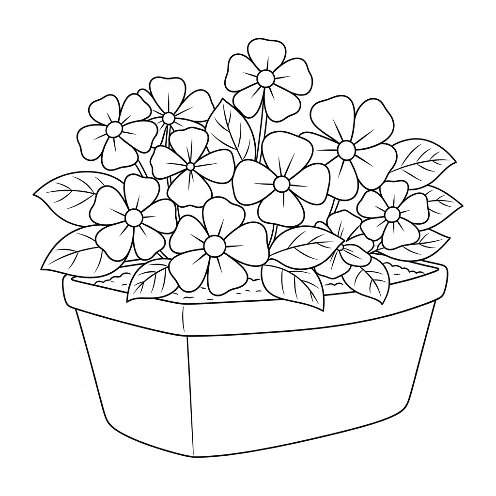 easy flower coloring page - planter