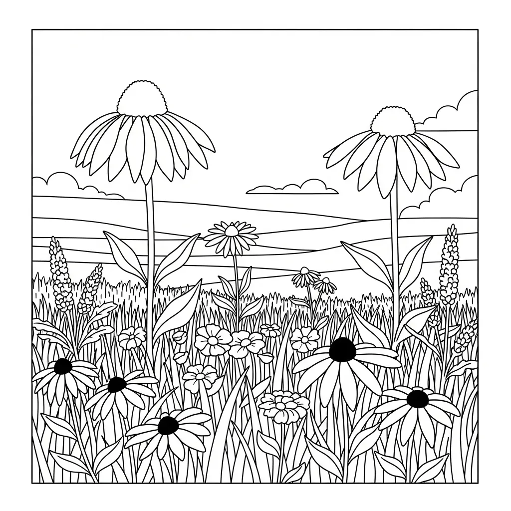 easy flower coloring page - prairie
