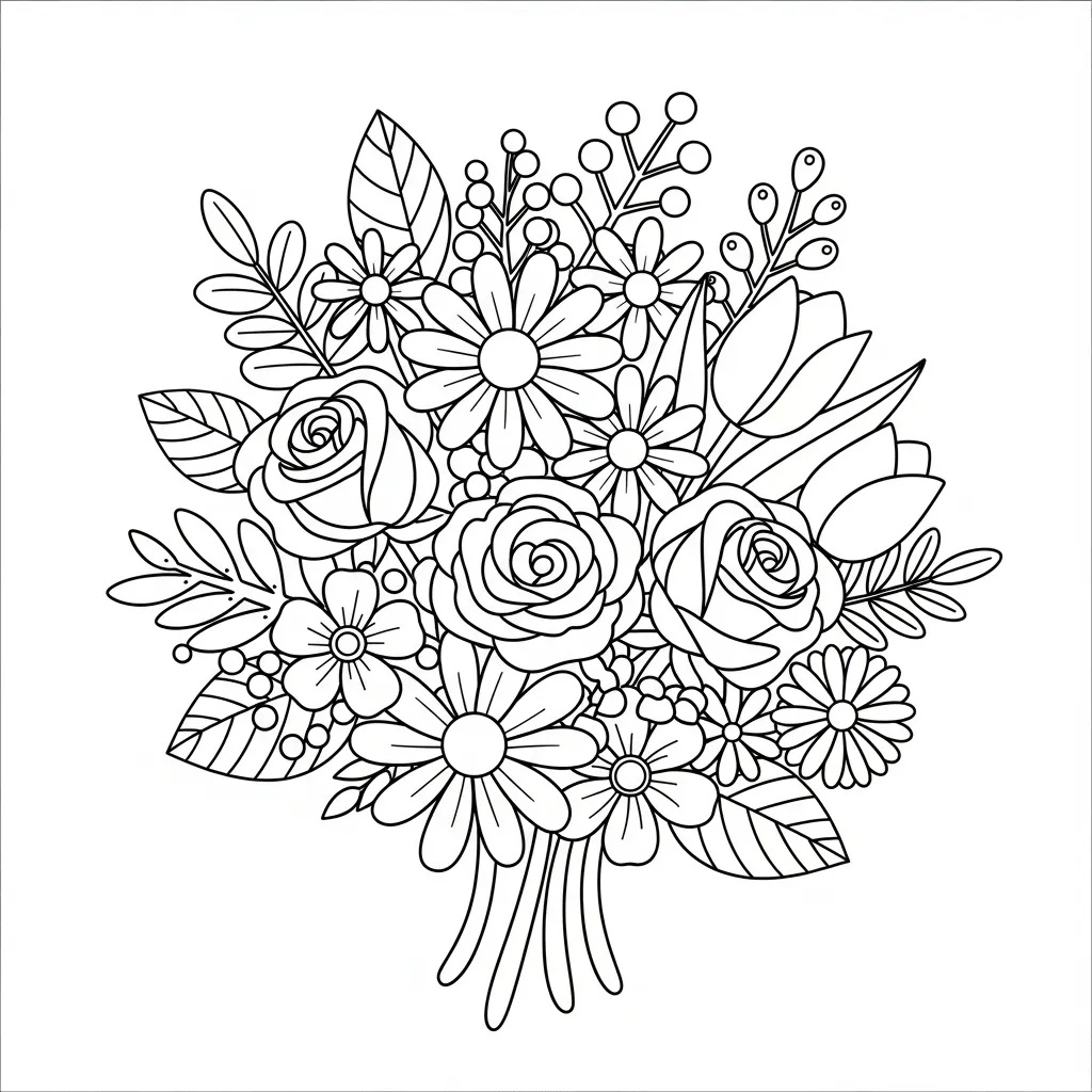 kids' flower coloring page - bouquet