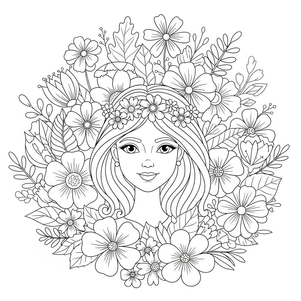 kids' flower coloring page - fairy princess