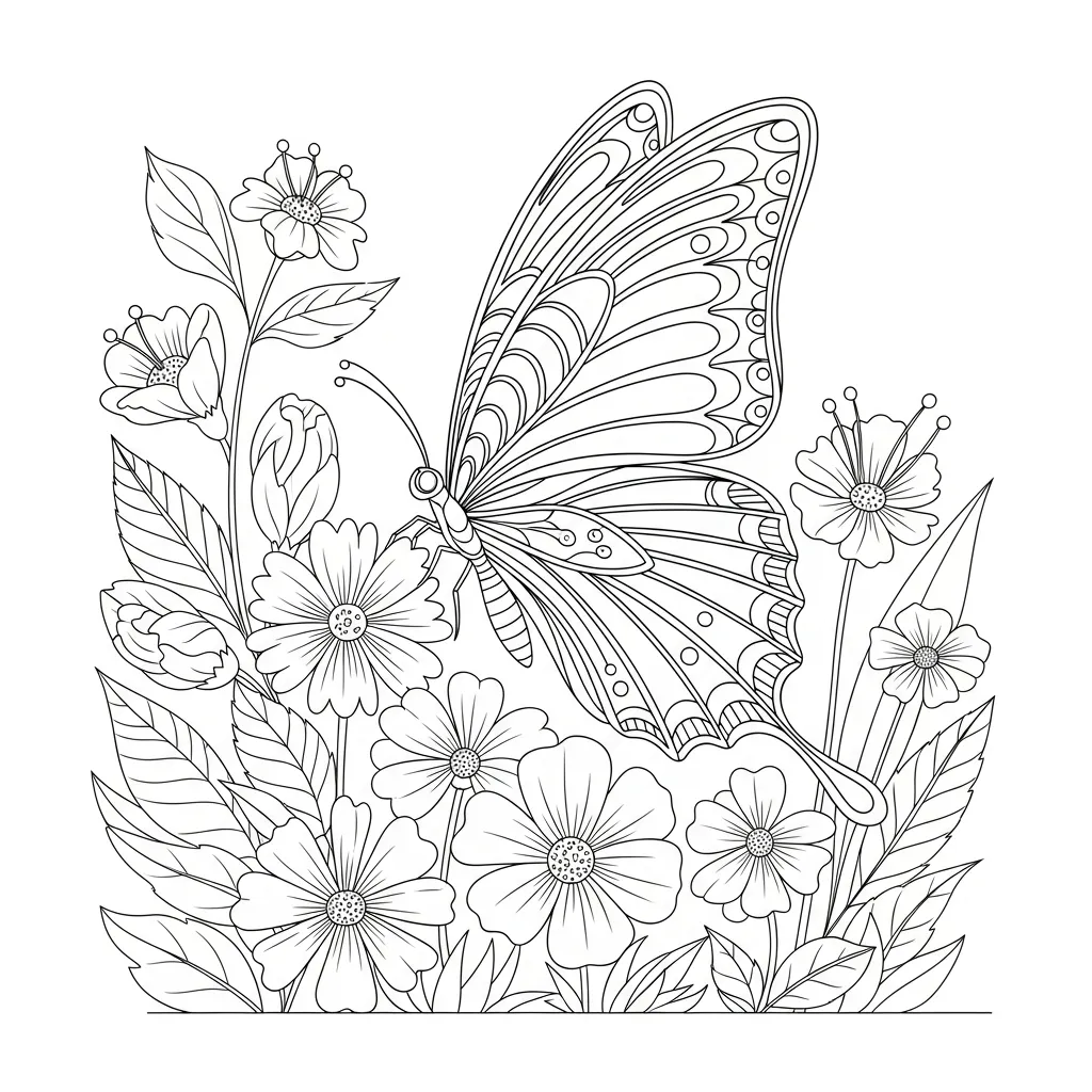 kids' flower coloring page - butterfly