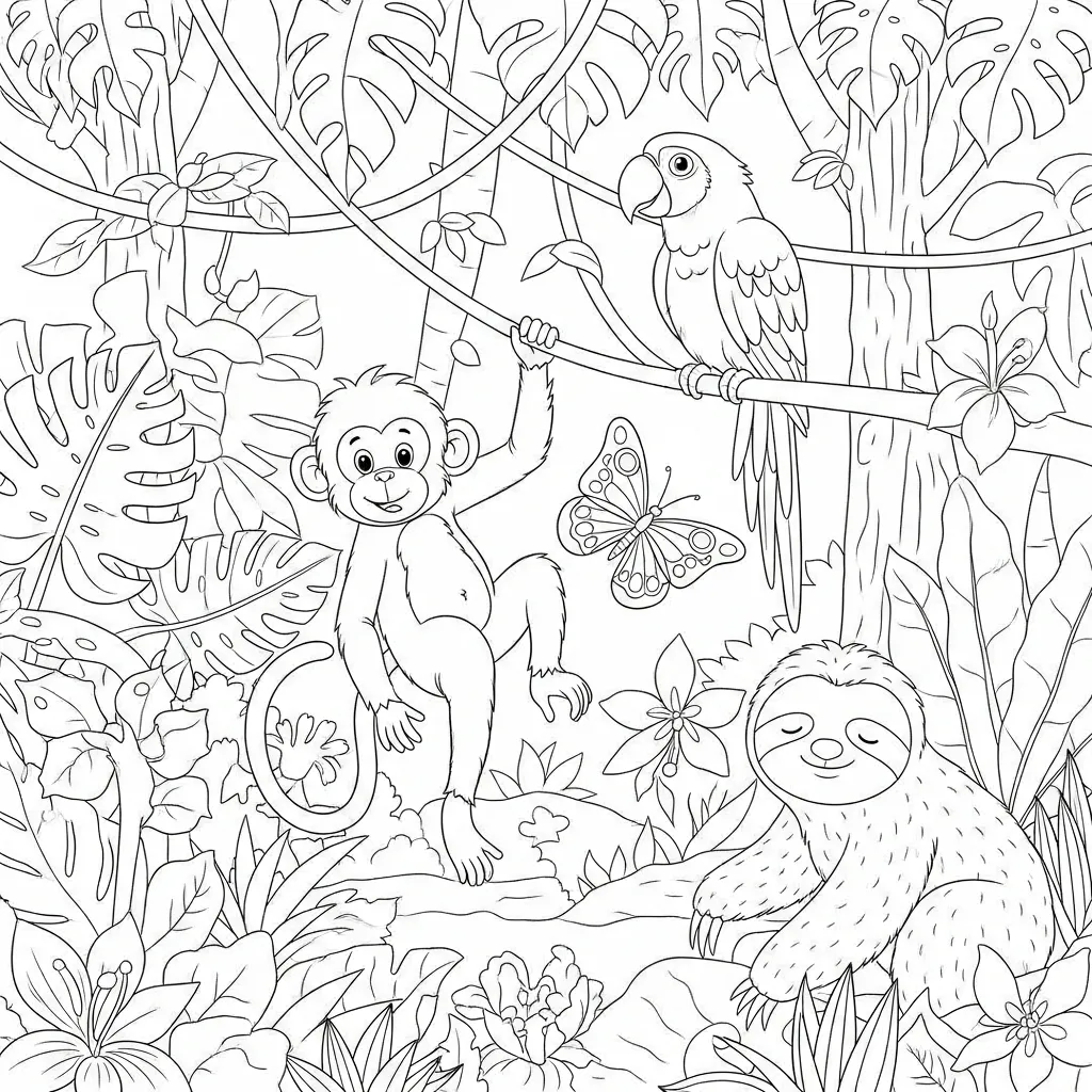 adukids' flower coloring page - tropical jungle