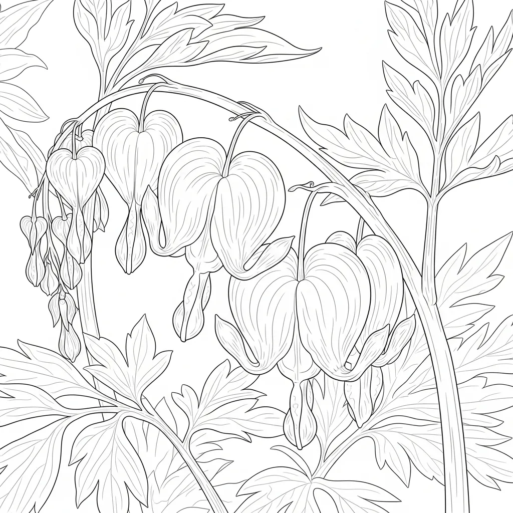 realistic flower coloring page - bleeding heart