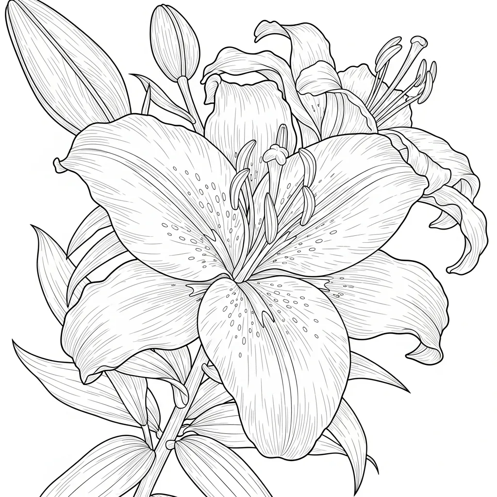 realistic flower coloring page - lily