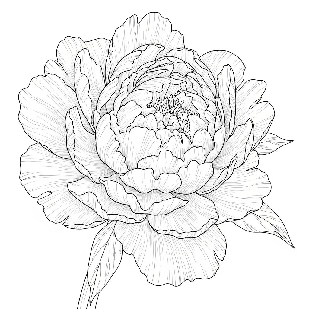 realistic flower coloring page - peony