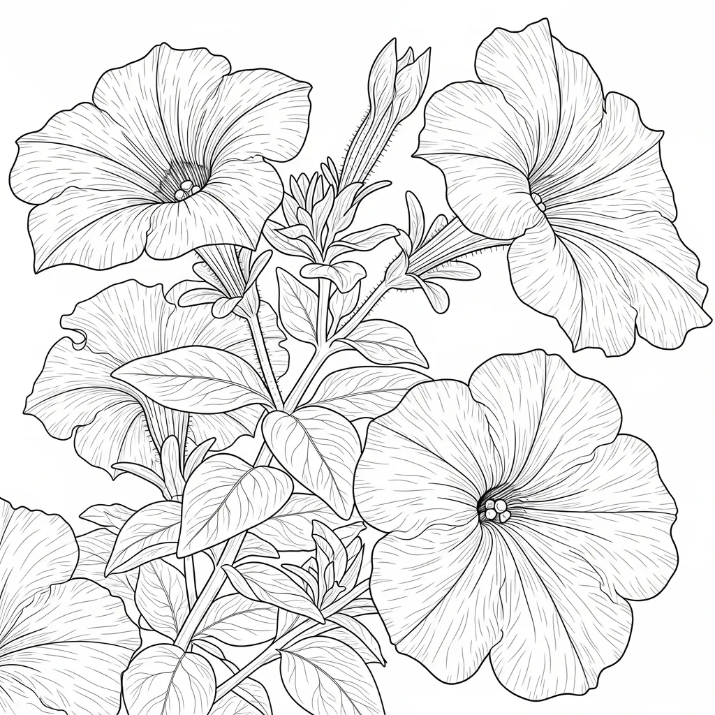 realistic flower coloring page - petunia