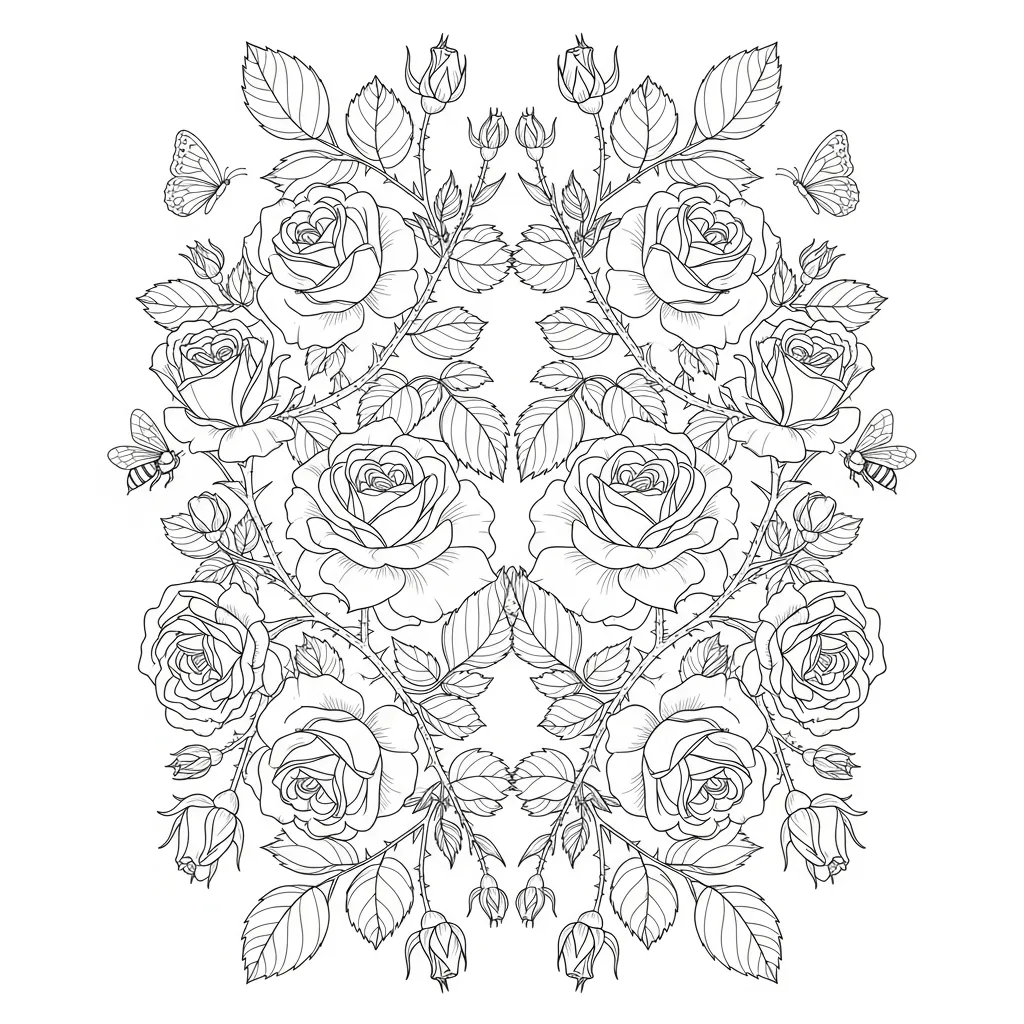 realistic flower coloring page - roses