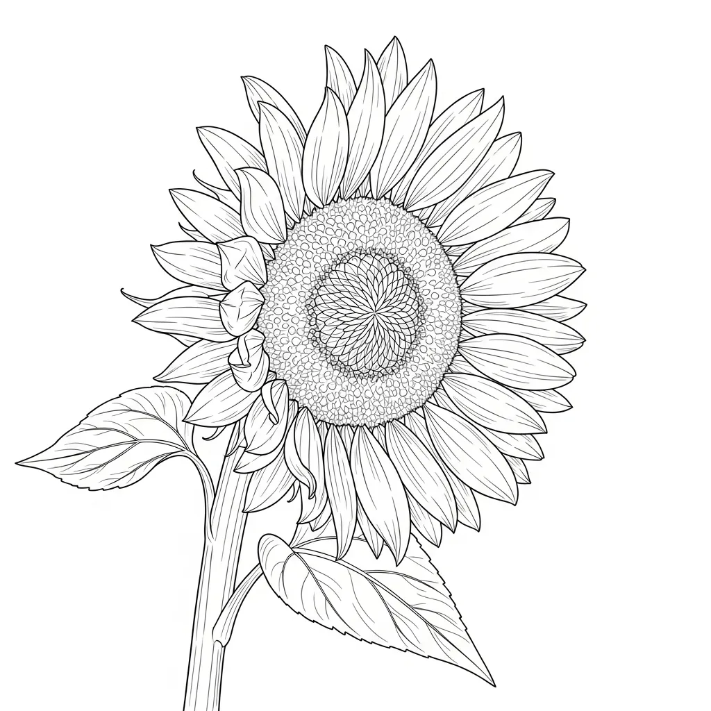 realistic flower coloring page - sunflower