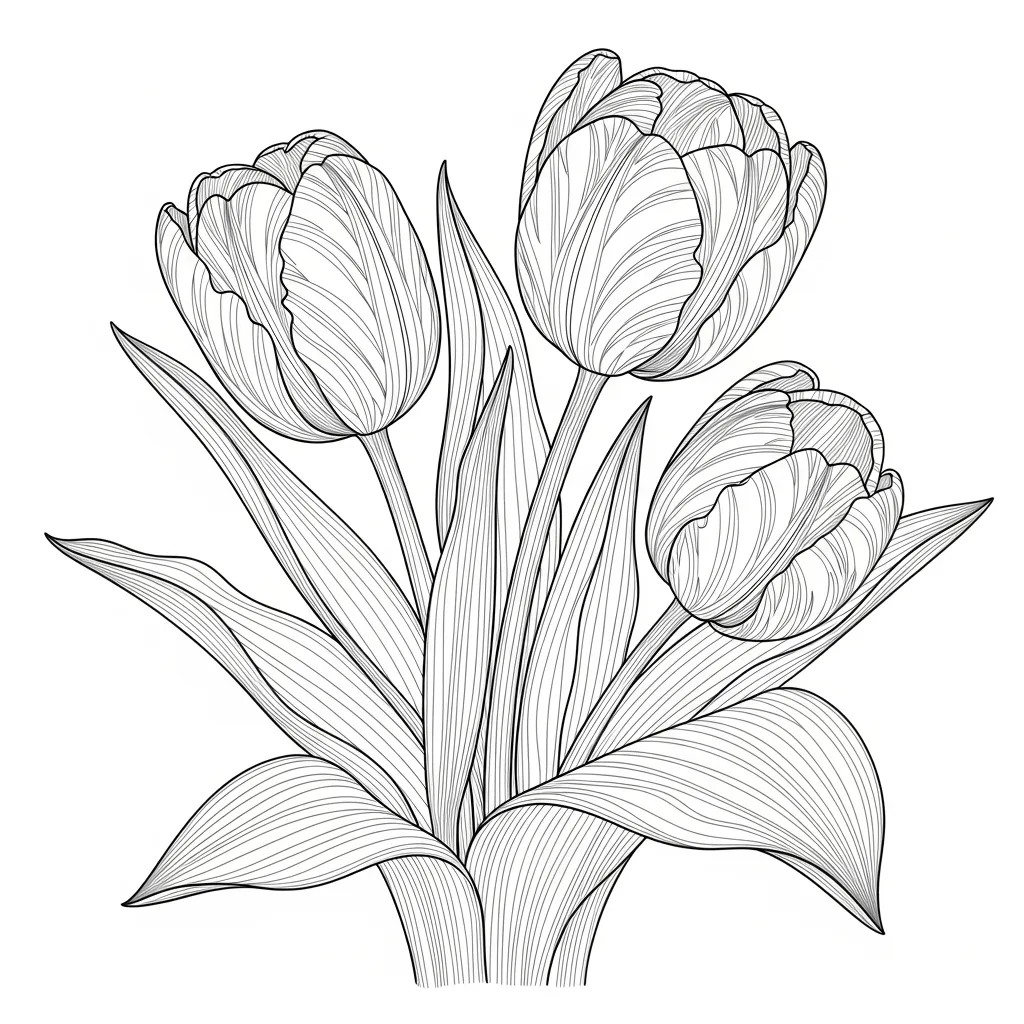 realistic flower coloring page - tulips
