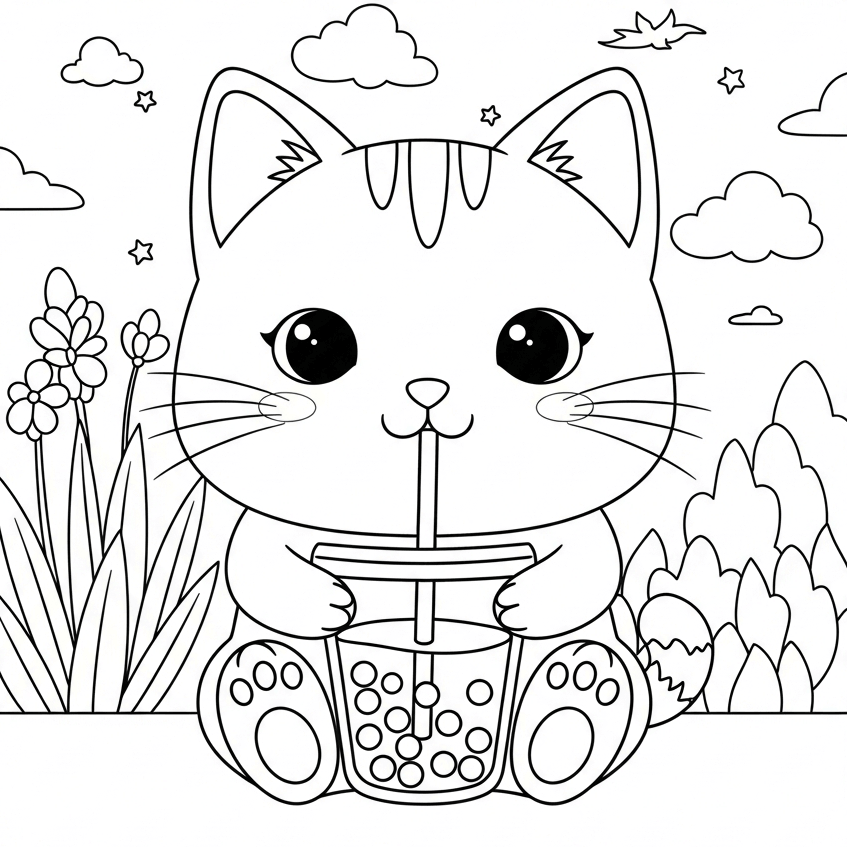Katze trinkt Bubble Tea