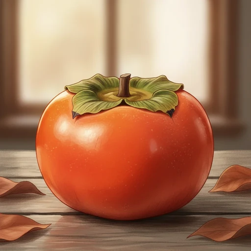 Ilustração em close-up da fruta caqui.