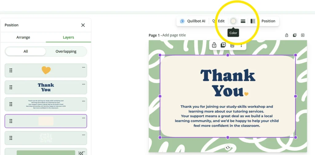 How to change the colors in a thank you card template
